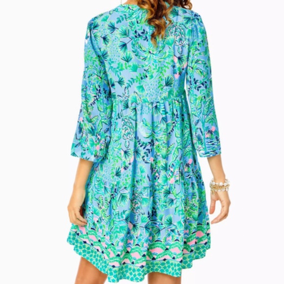 Martine 3/4 Sleeve Dress Frenchie Blue Mosaic Shells Engineered Dress - Picture 2 of 6